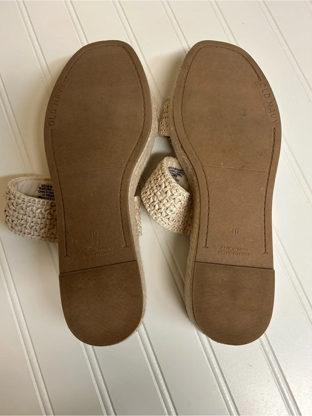 Old Navy Cream Woven Double-Strap Slide Espadrille Sandals Size 10